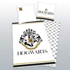 Harry Potter Copripiumino Letto Bianco e Oro Stemma Hogwarts 135 x 200 cm, 80 x 80 cm