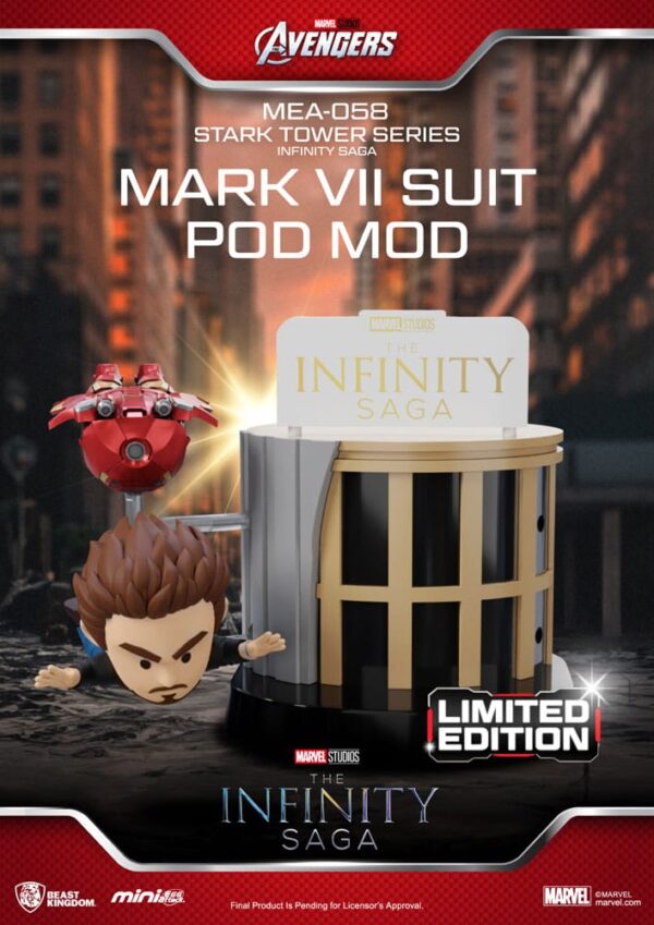 Marvel Mini Uova Attack Figures The Infinity Saga Stark Tower Series Tony Stark & Mark Vii Suit Pod Mod 12 Cm Beast Kingdom Toys