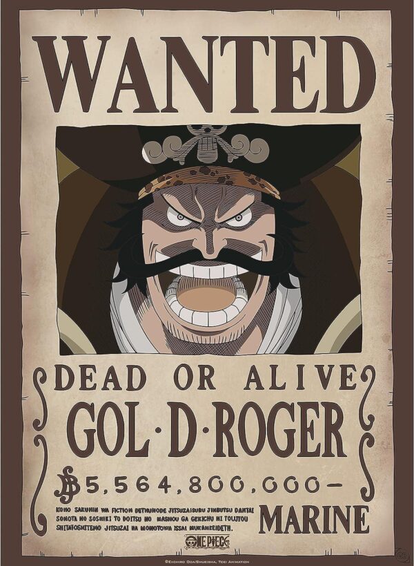 One Piece Poster Ricercato Wanted Gol D Roger 52 x 38 cm AbyStyle