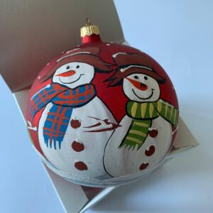 PALLINA CON DUE PUPAZZI DI NEVE DIPINTA A MANO 16 CM ADDOBBI NATALE