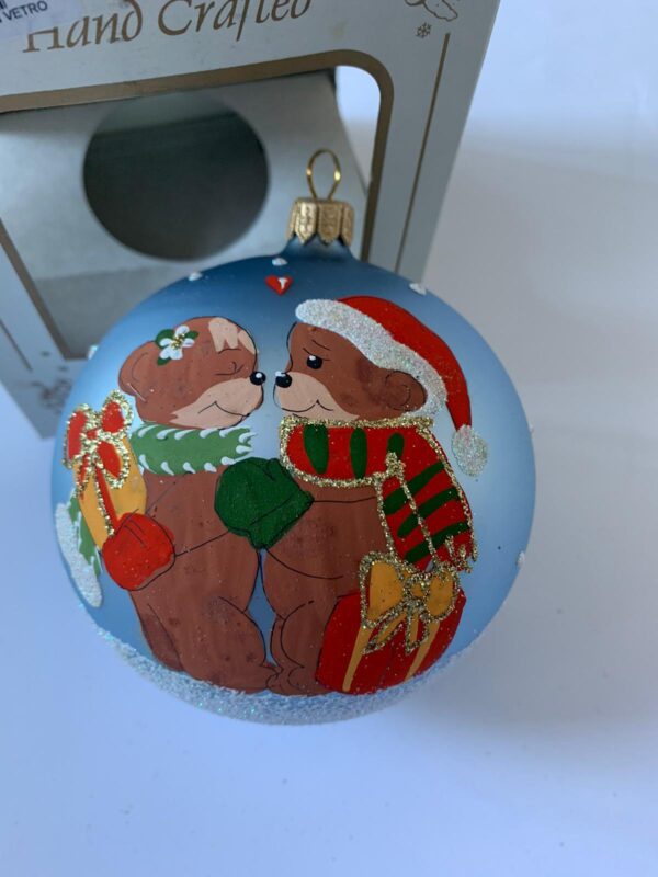 PALLINA CON ORSETTI DIPINTA A MANO 10 CM ADDOBBI NATALE