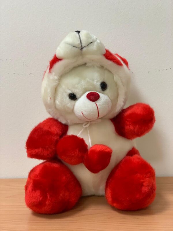 Peluche Orso bianco con cappuccio bianco rosso cuore 30 cm Peticoco