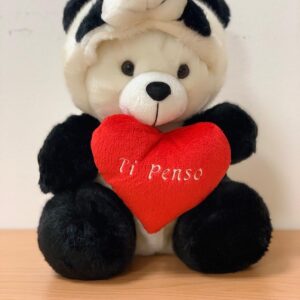 Peluche Orso bianco con cappuccio bianco rosso cuore "ti penso" 30 cm Peticoco