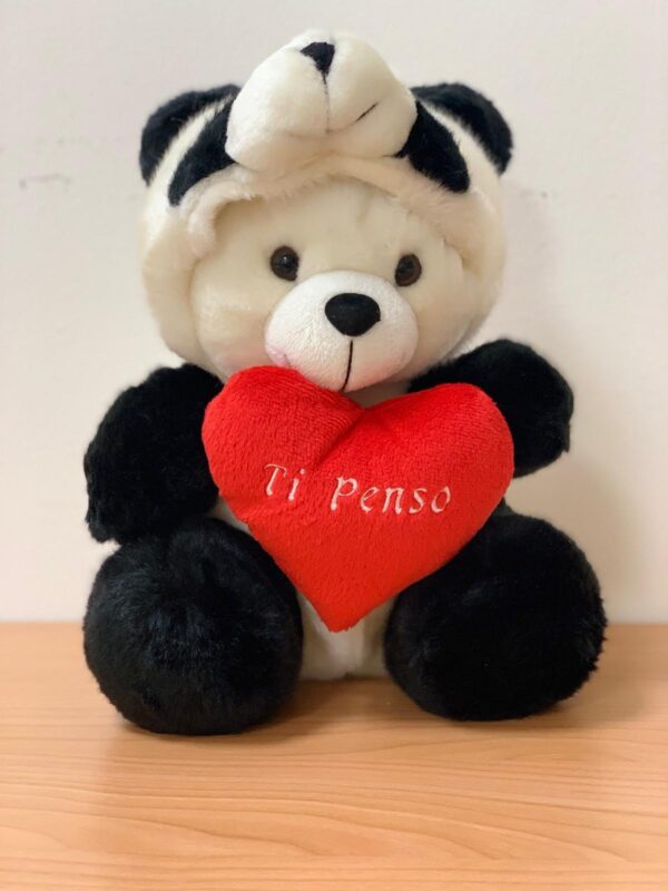 Peluche Orso bianco con cappuccio bianco rosso cuore "ti penso" 30 cm Peticoco