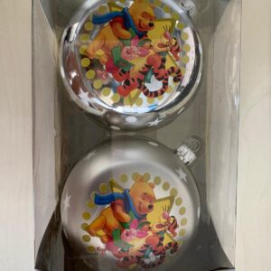 SET 2 PALLINE ARGENTO WINNIE THE POOH WINNIE, TIGRO E PIMPI 12 CM ADDOBBI NATALE
