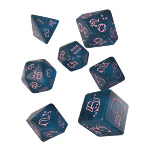 Sparkling Llama Dice Set Glittering Dark Blue & Pink (7) Q Workshop