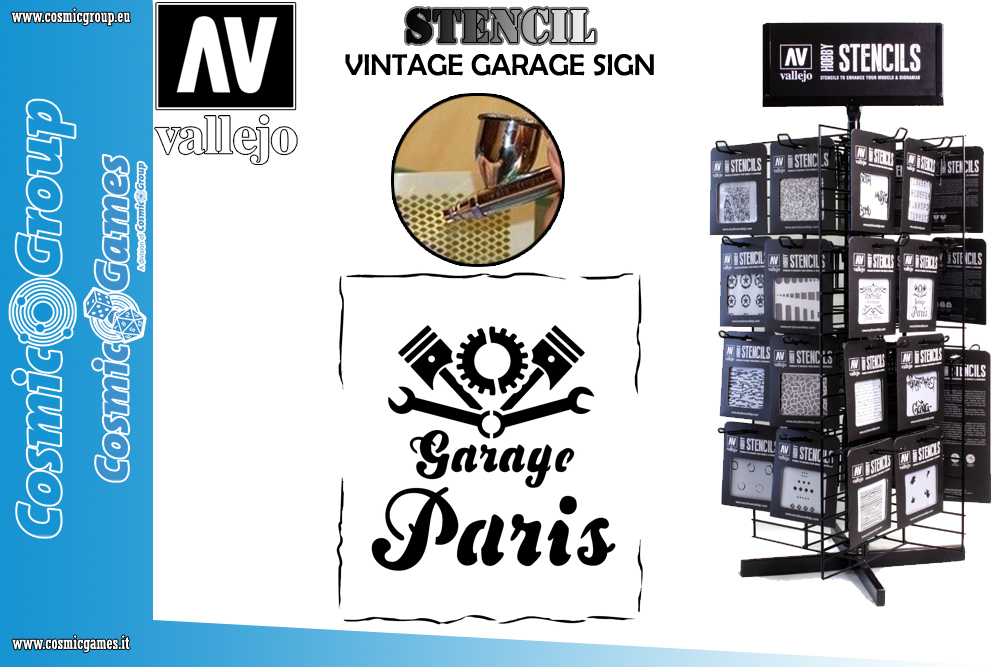 STENCIL STLET001 VINTAGE GARAGE SIGN 125 ACCESSORI PER MODELLISMO VALLEJO VALLEJO