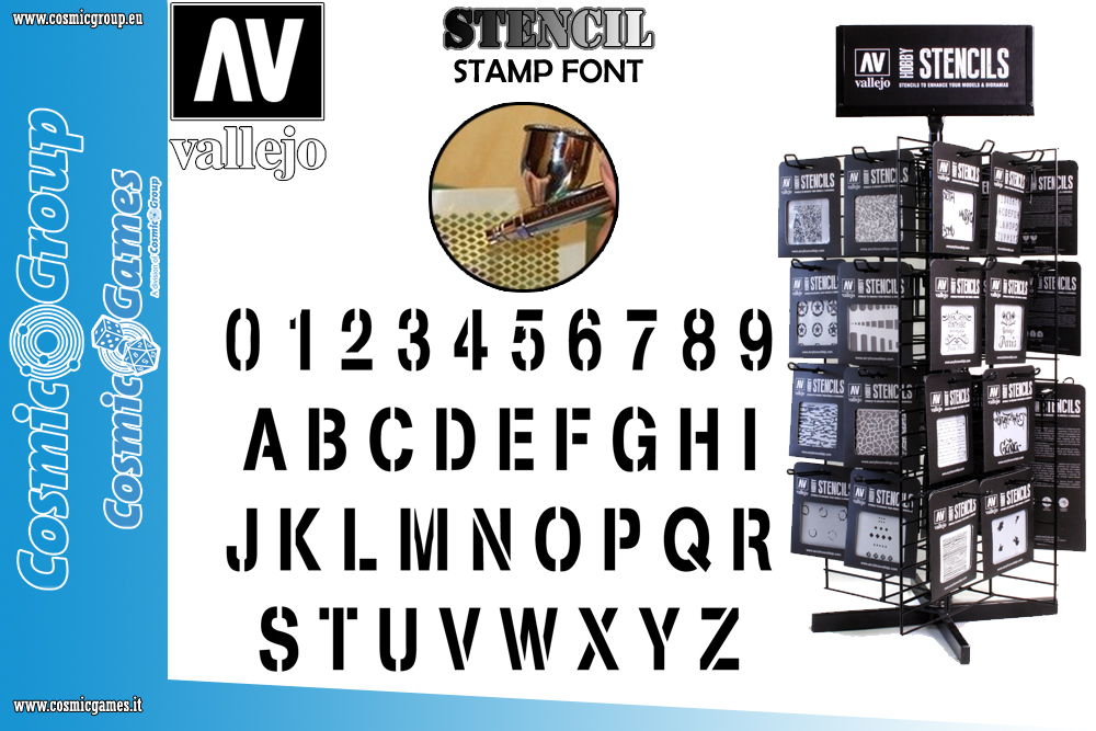 STENCIL STLET002 STAMP FONT ACCESSORI PER MODELLISMO VALLEJO VALLEJO