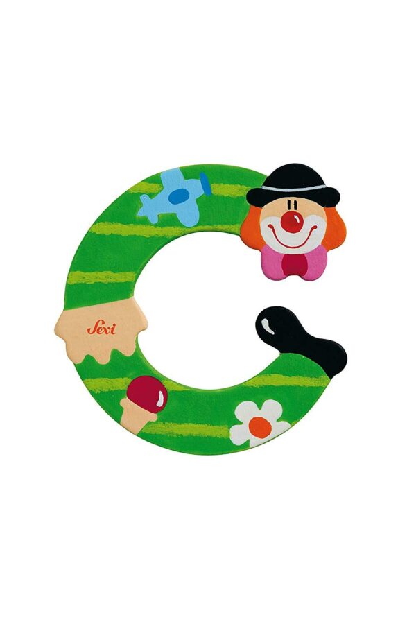 Trudi Sevi 81739 - Letteraa C In Legno A Forma Di Clown Verde 8 Cm Decorazione