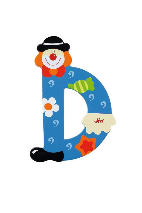 Trudi Sevi 81740 - Letteraa D In Legno A Forma Di Clown Blu 9,5 Cm Decorazione