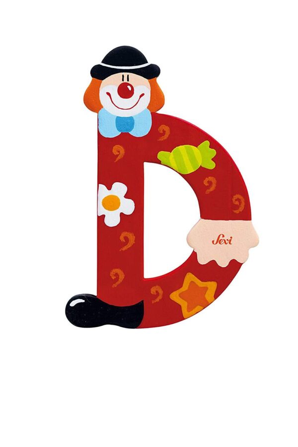 Trudi Sevi 81740 - Letteraa D In Legno A Forma Di Clown Rosso 9,5 Cm Decorazione