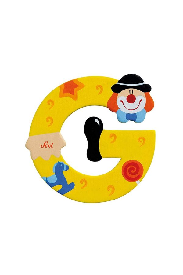 Trudi Sevi 81743 - Letteraa G In Legno A Forma Di Clown Giallo 8 Cm Decorazione