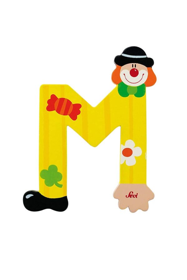 Trudi Sevi 81749 - Letteraa M In Legno A Forma Di Clown Giallo 9,5 Cm Decorazione