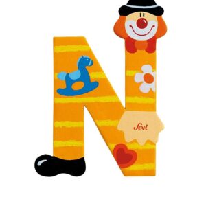 Trudi Sevi 81750 - Letteraa N In Legno A Forma Di Clown Giallo 9,5 Cm Decorazione