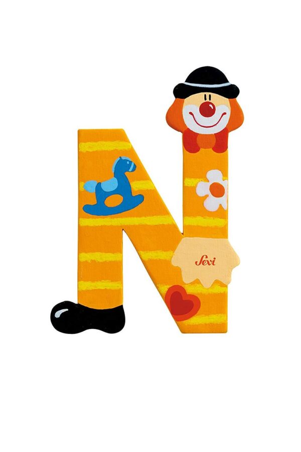 Trudi Sevi 81750 - Letteraa N In Legno A Forma Di Clown Giallo 9,5 Cm Decorazione