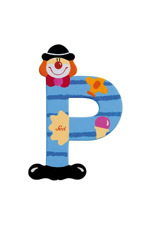 Trudi Sevi 81752 - Letteraa P In Legno A Forma Di Clown Blu 9.5 Cm Decorazione