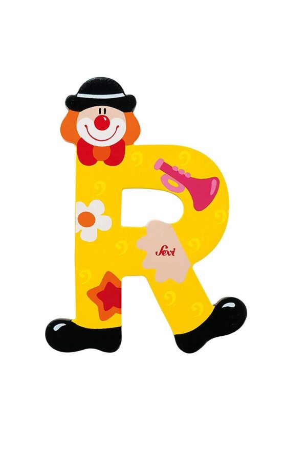Trudi Sevi 81754 - Letteraa R In Legno A Forma Di Clown Giallo 9,5 Cm Decorazione