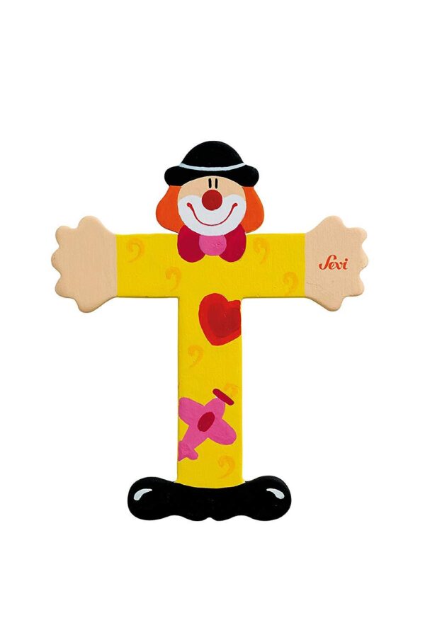 Trudi Sevi 81756 - Letteraa T In Legno A Forma Di Clown Giallo 9,5 Cm Decorazione
