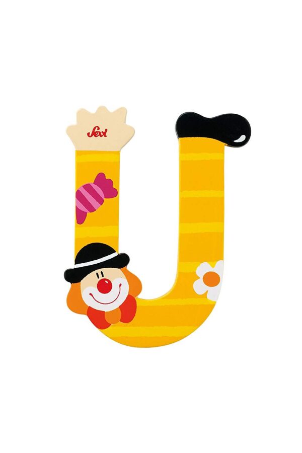 Trudi Sevi 81757 - Letteraa U In Legno A Forma Di Clown Giallo 8,5 Cm Decorazione