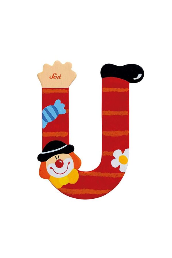 Trudi Sevi 81757 - Letteraa U In Legno A Forma Di Clown Rosso 8,5 Cm Decorazione