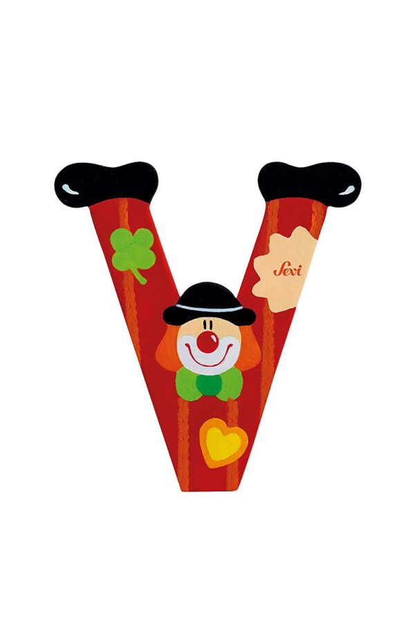 Trudi Sevi 81758 - Letteraa V In Legno A Forma Di Clown Rosso 9 Cm Decorazione