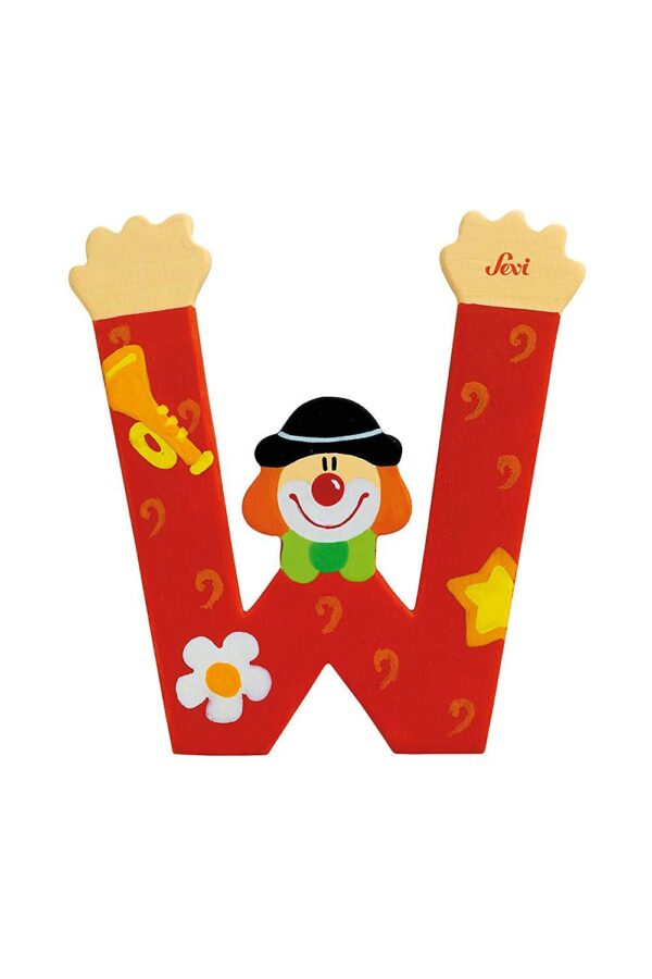 Trudi Sevi 81759 - Letteraa W In Legno A Forma Di Clown Rosso 9,5 Cm Decorazione