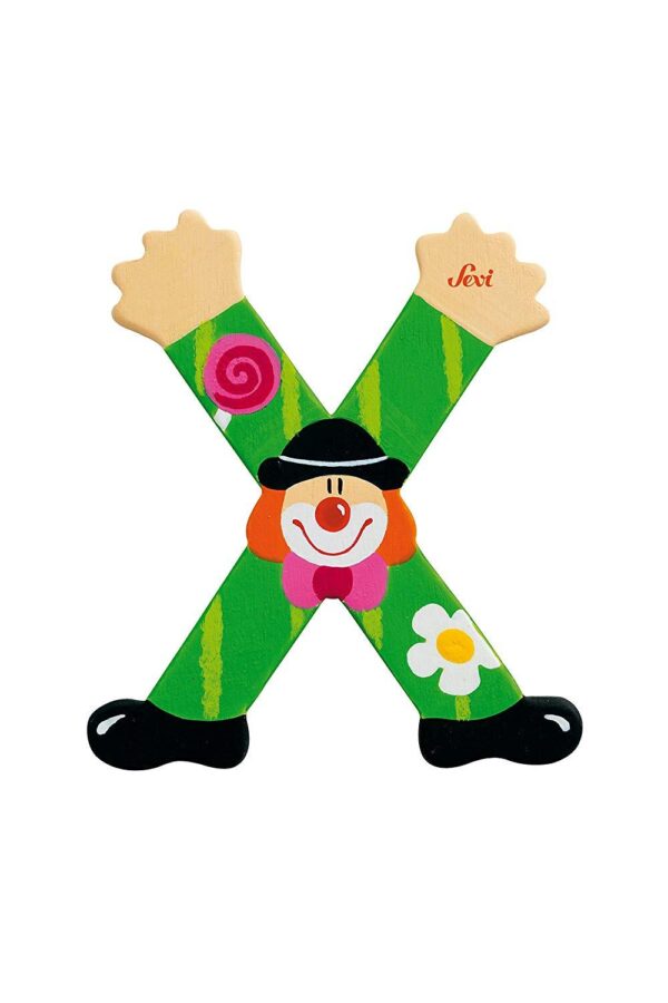 Trudi Sevi 81760 Lettera X In Legno A Forma Di Clown Verde 9,5 Cm Decorazione