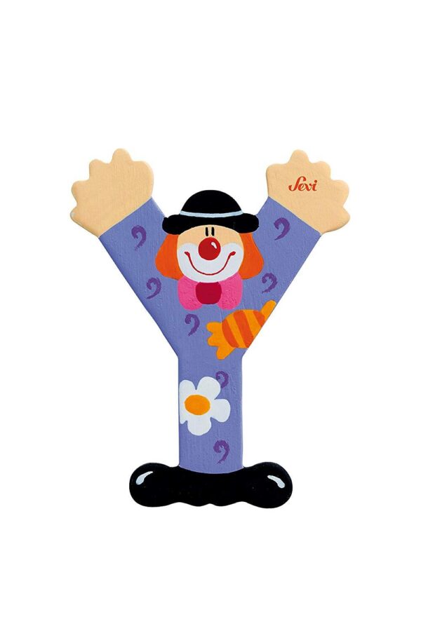 Trudi Sevi 81761 - Letteraa Y In Legno A Forma Di Clown Viola 9,5 Cm Decorazione