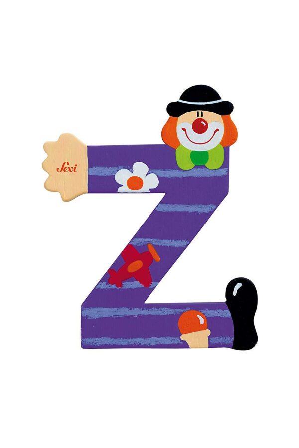 Trudi Sevi 81762 - Letteraa Z In Legno A Forma Di Clown Viola 9,5 Cm Decorazione