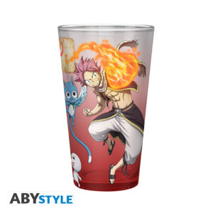 FAIRY TAIL - Large Glass - 400ml - Natsu, Lucy, Happy & Plue S7 -