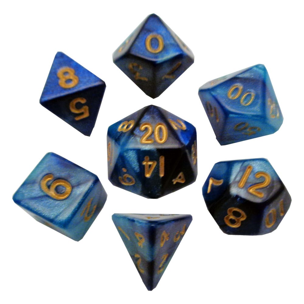 Fanroll Mini Dice Set Blue/light Blue Con Gold Numbers (7) Fanroll