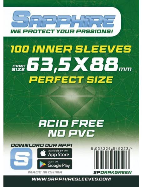 SAPPHIRE BUSTINE PROTETTIVE 63.5X88MM PERFECT GREEN 100PZ CARD PROTECTOR - CARTE DA GIOCO/COLLEZIONE