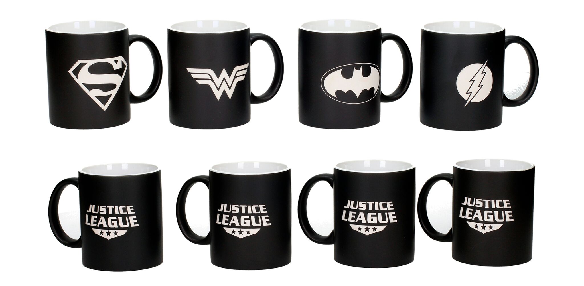 SD TOYS JUSTICE LEAGUE B/W CERAMIC 4 MUGS SET