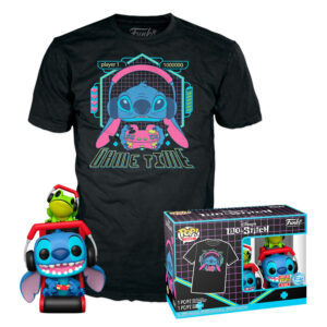 Set Figura Pop & Tee Disney Stitch Gamer Stitch Con Frog Funko Taglia L