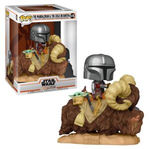 Star Wars The Mandalorian Funko Pop Mando Con Bambino Nella Borsa Sul Bantha Box Rovinato
