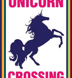 AQUARIUS ENT UNICORNS CROSSING TIN SIGN INSEGNA
