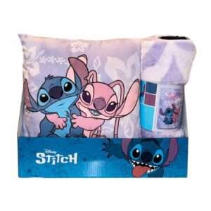 Disney Stitch & Angel Coperta In Pile + Cuscino Set Disney