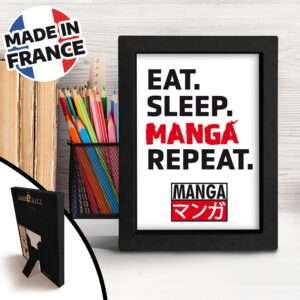EAT SLEEP MANGA REPEAT - Kraft Frame Black - Asian Art