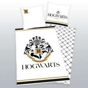 Harry Potter Copripiumino Letto Bianco e Oro Stemma Hogwarts 135 x 200 cm, 80 x 80 cm
