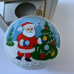 PALLINA CON ALBERO DI NATALE E BABBO DIPINTA A MANO 10 CM ADDOBBI NATALE