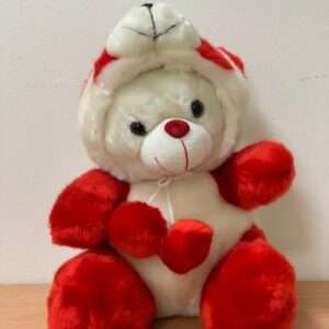 Peluche Orso bianco con cappuccio bianco rosso cuore 30 cm Peticoco