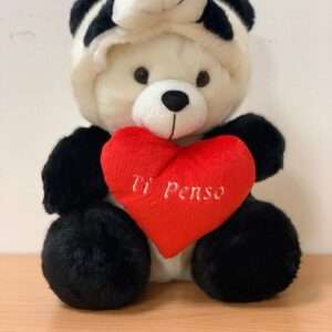 Peluche Orso bianco con cappuccio bianco rosso cuore "ti penso" 30 cm Peticoco