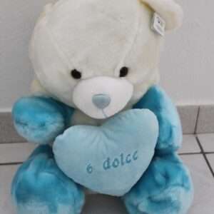 Peticoco - Peluche Orso bianco con cappuccio bianco azzurro e cuore 40cm
