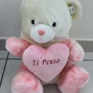 Peticoco - Peluche Orso bianco con cappuccio bianco rosa e cuore 40cm