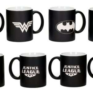 SD TOYS JUSTICE LEAGUE B/W CERAMIC 4 MUGS SET