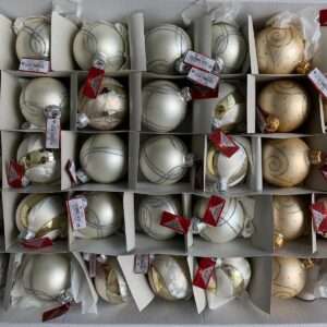 SET 104 PALLINE MISTE ORO, BIANCHE, BLU E COLOR RAME 6 CM ADDOBBI NATALE