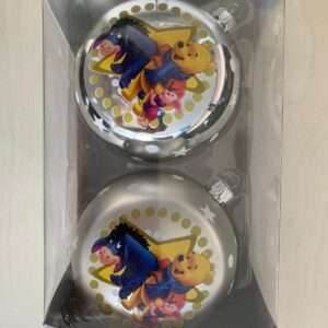 SET 2 PALLINE ARGENTO WINNIE THE POOH IH-OH, WINNIE E PIMPI 12 CM ADDOBBI NATALE