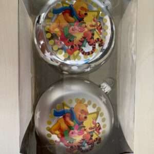 SET 2 PALLINE ARGENTO WINNIE THE POOH WINNIE, TIGRO E PIMPI 12 CM ADDOBBI NATALE