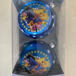 SET 2 PALLINE BLU WINNIE THE POOH IH-OH, WINNIE E PIMPI 12 CM ADDOBBI NATALE