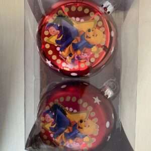 SET 2 PALLINE ROSSE WINNIE THE POOH IH-OH, WINNIE E PIMPI 12 CM ADDOBBI NATALE